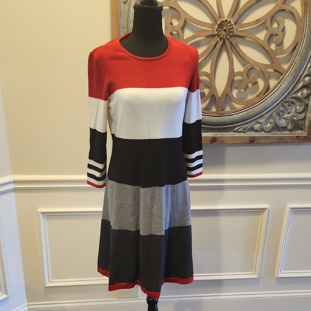 Jessica Howard Red and Black Striped Dress
